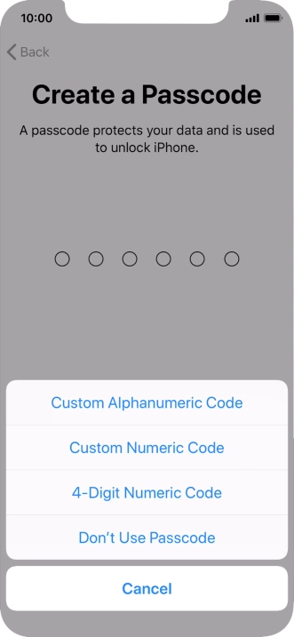 Follow the instructions on the screen to turn on use of phone lock code or press Don't Use Passcode.