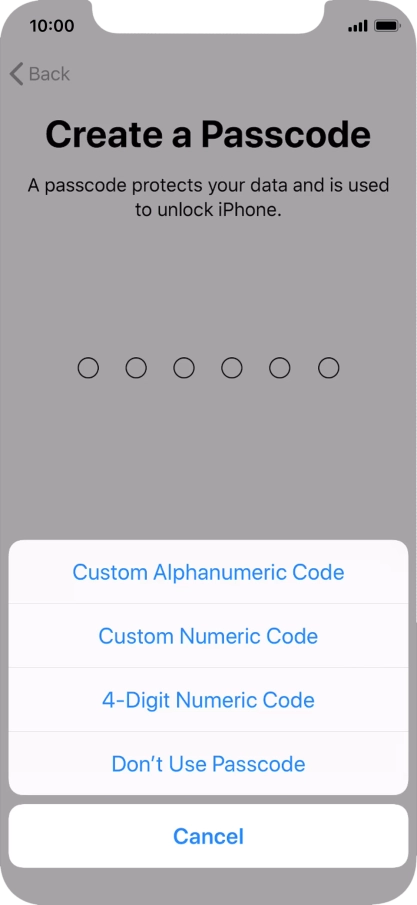 Follow the instructions on the screen to turn on use of phone lock code or press Don't Use Passcode.