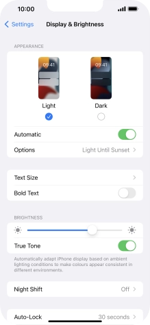 If you turn on the function, press Options and follow the instructions on the screen to select the required period of time for Dark Mode.