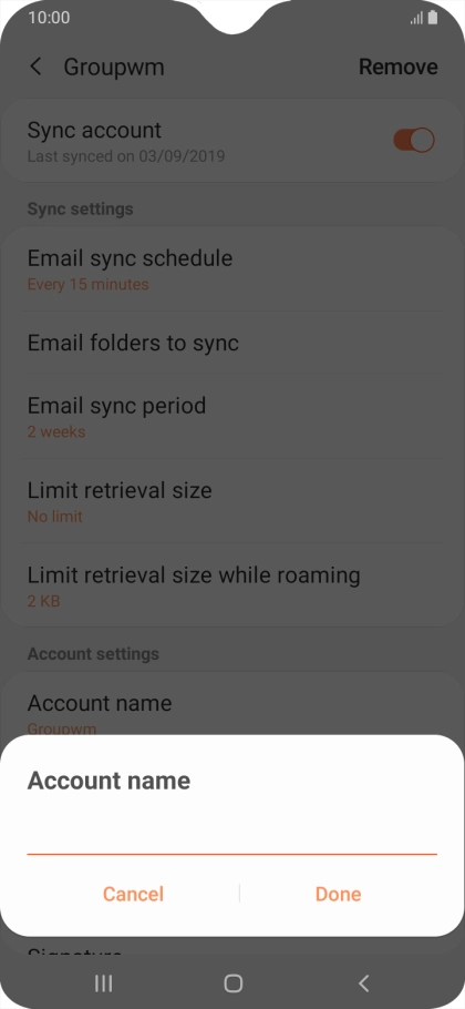 Key in the required name for the email account and press Done.