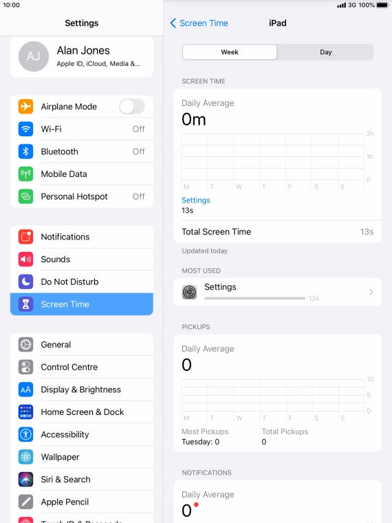 The use for the past week is displayed next to Total Screen Time. The use for the past week is displayed next to Total Screen Time.