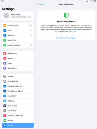 Press Turn On App Privacy Report to turn on the function. Press Turn On App Privacy Report to turn on the function.