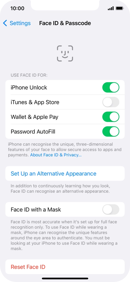 Press the indicators next to the required settings to turn them on or off.