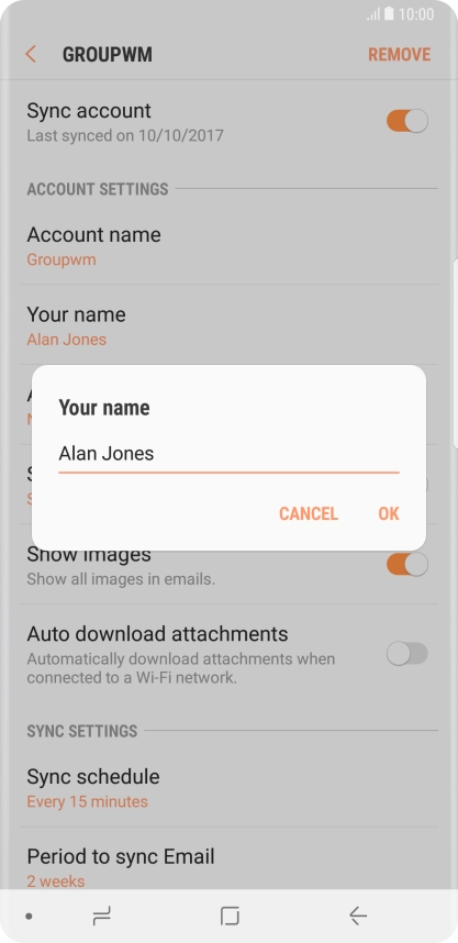 Key in the required sender name and press OK.