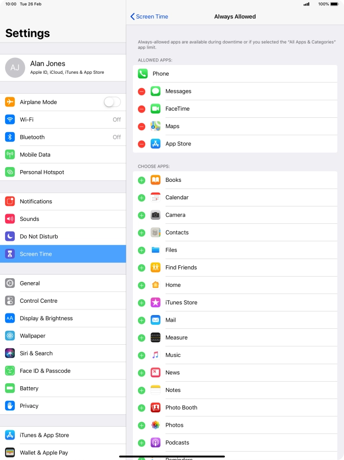 Press the remove icon next to the required app to remove it from the list of allowed apps during Downtime.