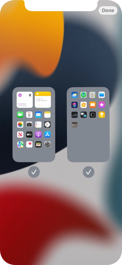 Press the fields below the required home screens to select or deselect them.