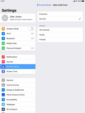 Press the required setting to select which contacts can call you even though Do Not Disturb is turned on. Press the required setting to select which contacts can call you even though Do Not Disturb is turned on.