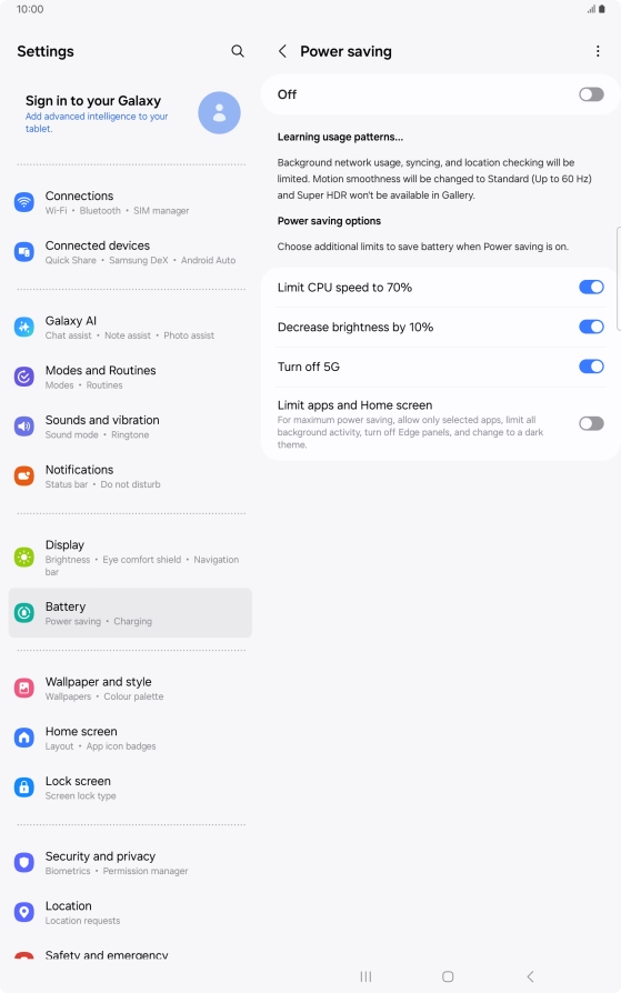 Press the indicators next to the required settings.