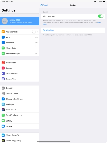 Press Back Up Now and wait while the tablet memory is backed up.