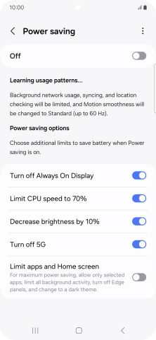 Press the indicators next to the required settings.