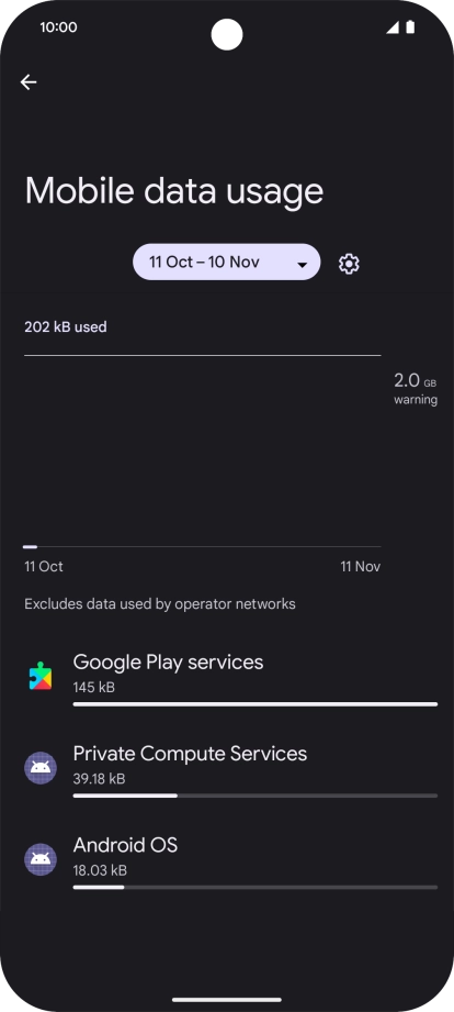 The data usage for each application is displayed below the name of the application.