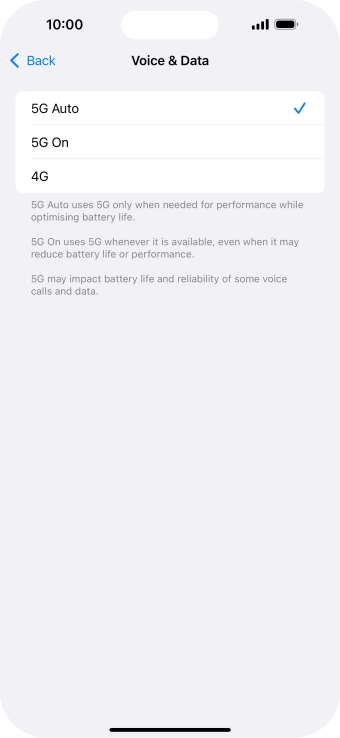 To turn on automatic switch between 5G and 4G, press 5G Auto.