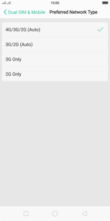 Press the required network mode.