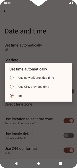 Press Use network provided time to turn on the function.