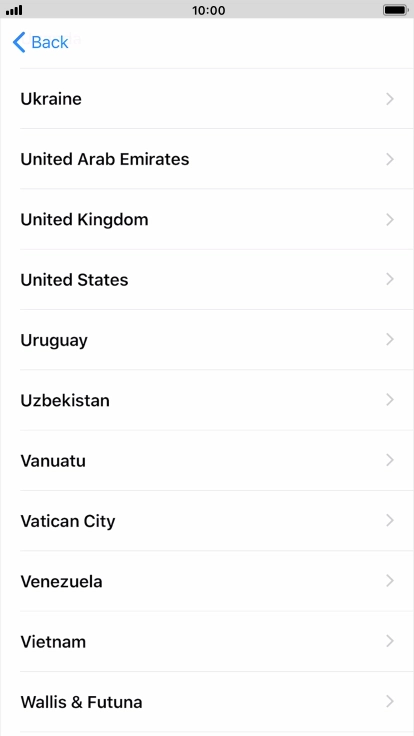 Press the required country or area. Press the required country or area.