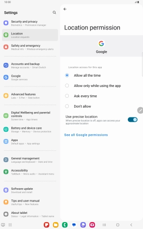 Press the required setting.