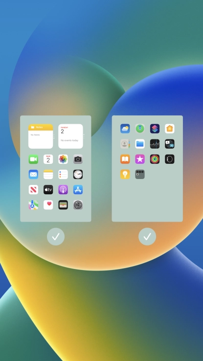 Press the fields below the required home screens to select or deselect them.