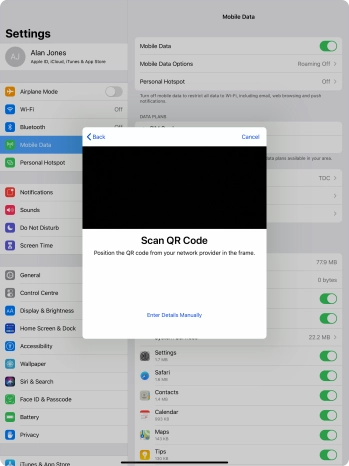 Place the QR code you've received inside the tablet camera frame to scan the code.
