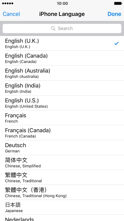 Press Done and follow the instructions on the screen to change to the selected language.