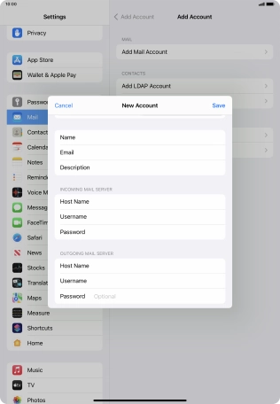 Press Password and key in the password for your email account. Please note that if you're using Vodafone's outgoing server, leave the password field empty.