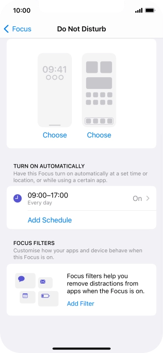 Press Add Schedule and follow the instructions on the screen to select settings for automatic activation of Do Not Disturb.