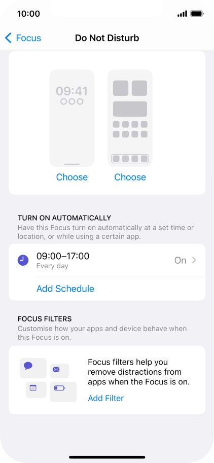 Press Add Schedule and follow the instructions on the screen to select settings for automatic activation of Do Not Disturb.