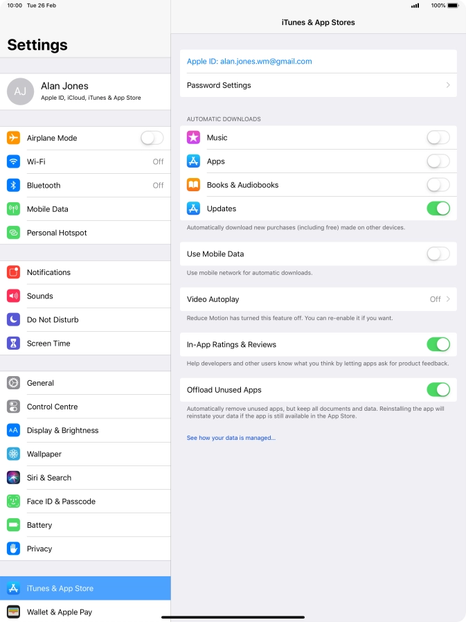 Press the indicator next to the required content type to turn the function on or off.