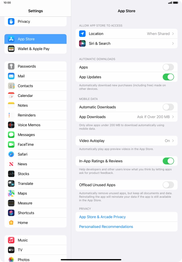 Press the indicators to turn the function on or off.