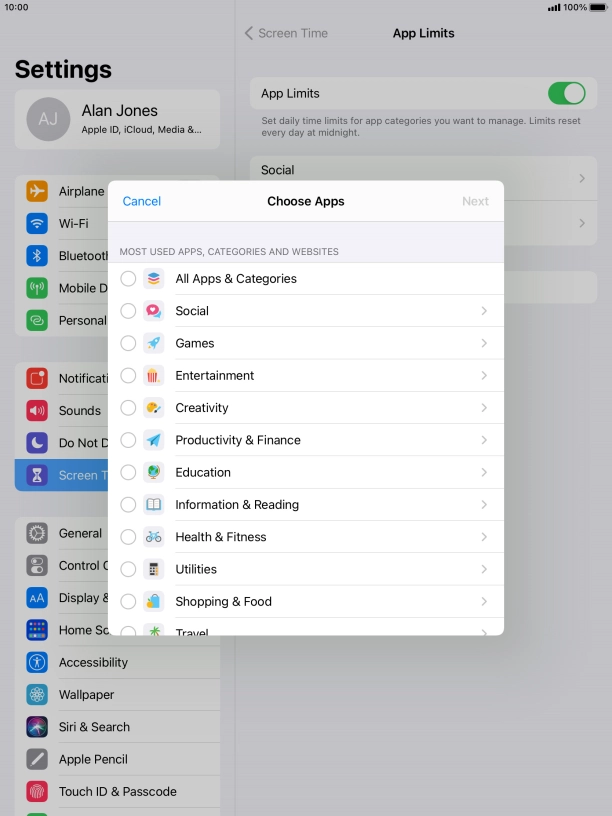 Press the required categories.