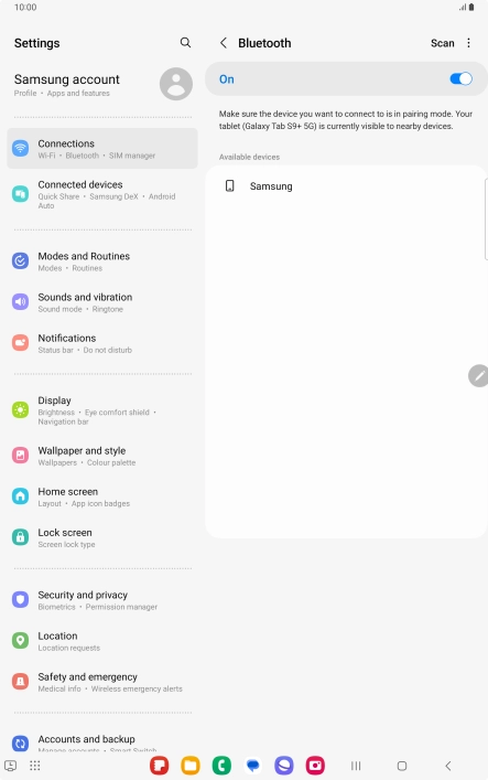 Press the required Bluetooth device and follow the instructions on the screen to pair the device with your tablet.