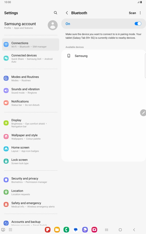 Press the required Bluetooth device and follow the instructions on the screen to pair the device with your tablet.
