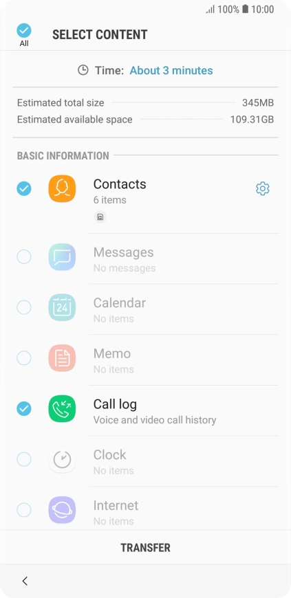 Press the required data types. Press the required data types.