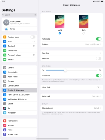 If you turn on the function, press Options and follow the instructions on the screen to select the required period of time for Dark Mode.