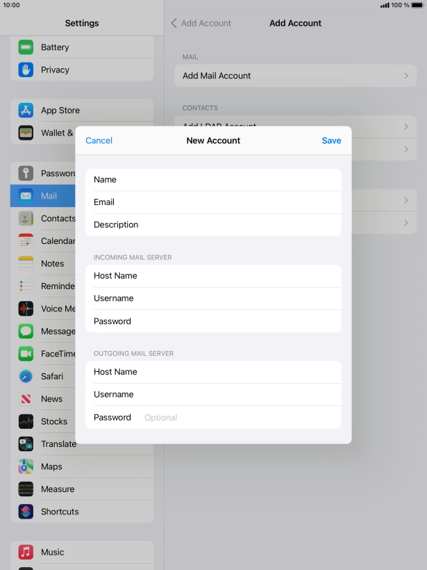 Press Password and key in the password for your email account. Please note that if you're using Vodafone's outgoing server, leave the password field empty.
