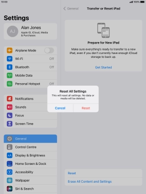 Press Reset. Wait a moment while the factory default settings are restored. Follow the instructions on the screen to set up your tablet and prepare it for use. Press Reset. Wait a moment while the factory default settings are restored. Follow the instructions on the screen to set up your tablet and prepare it for use.