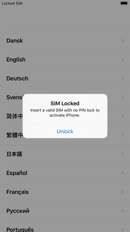 If your SIM is locked, press Unlock.