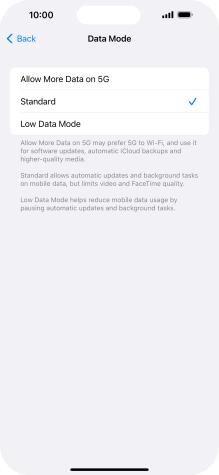 Press the required setting.