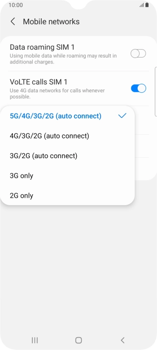 Press the required network mode.