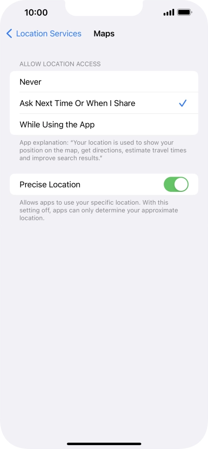 Press the required setting to turn the function on or off.