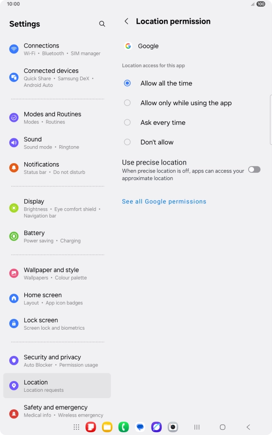 Press the required setting.