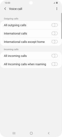 Press the indicator next to the required barring type to turn the function on or off.