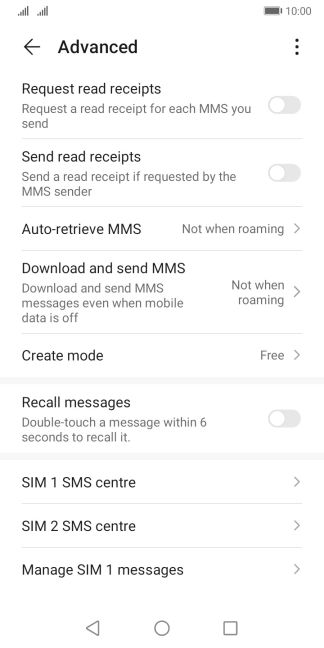 Press ‹SIM› SMS centre.