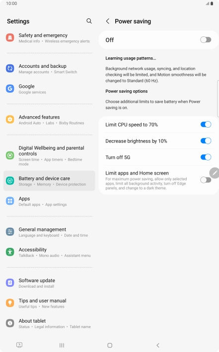 Press the indicators next to the required settings.
