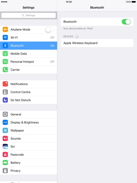 Press the required Bluetooth device and follow the instructions on the screen to pair the device with your tablet.