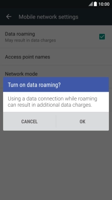 If you turn on data roaming, press OK.