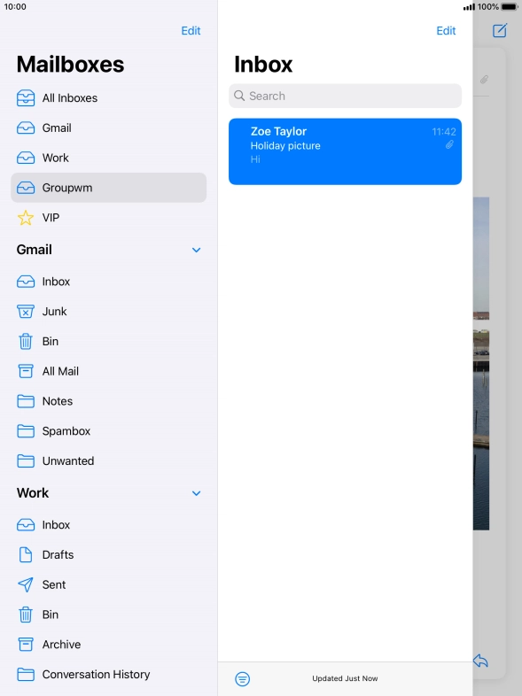 Press the required email account. Press the required email account.