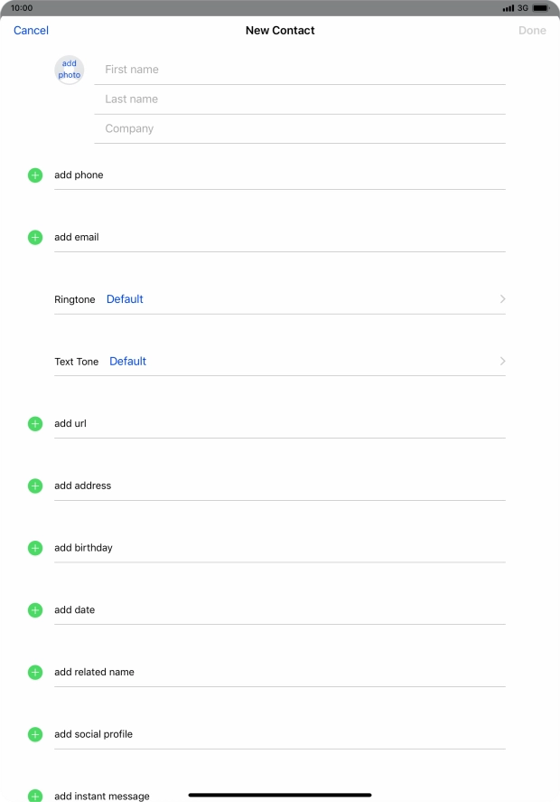 Press First name and key in the first name.