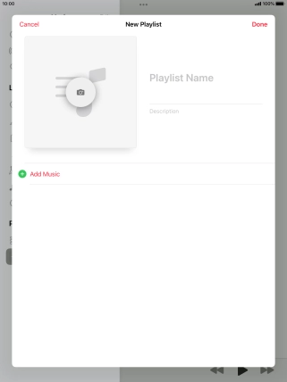 Press the text input field and key in a name for the playlist. Press the text input field and key in a name for the playlist.