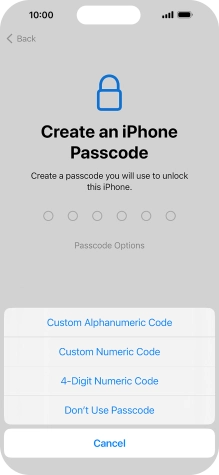 Follow the instructions on the screen to turn on use of phone lock code or press Don't Use Passcode.