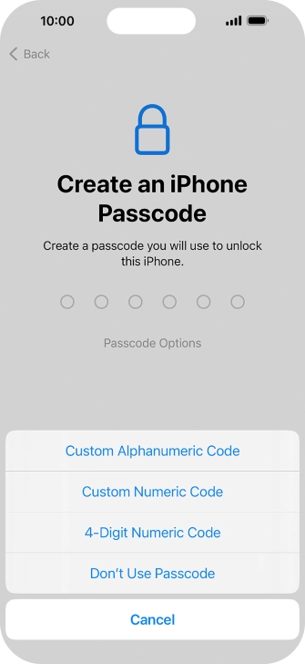 Follow the instructions on the screen to turn on use of phone lock code or press Don't Use Passcode.